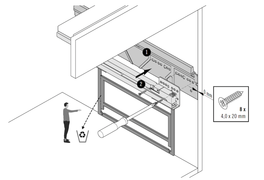 Uzstādiet rāmja sānu daļas skapī.
